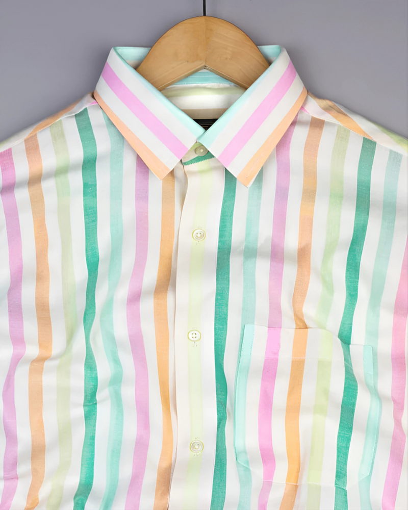 Bright Coloured Stripe Short Sleeve Cotton Shirt
