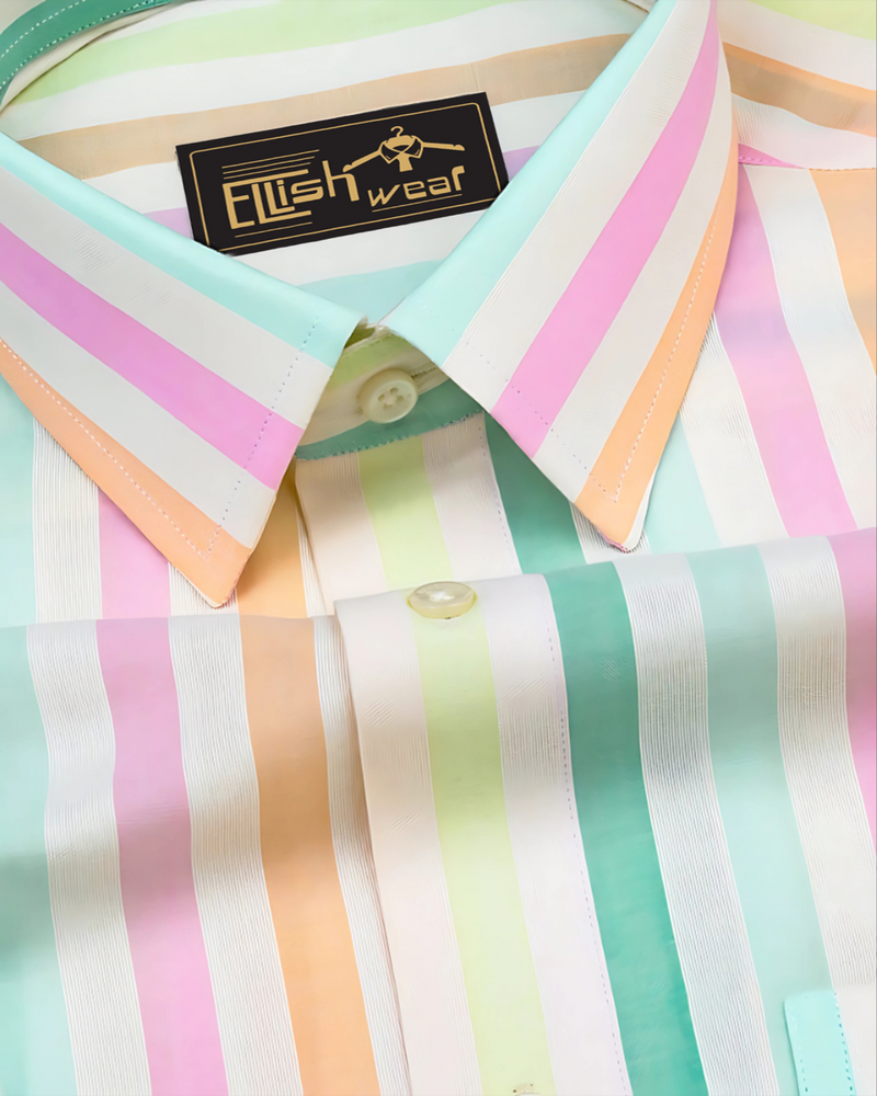 Bright Coloured Stripe Short Sleeve Cotton Shirt