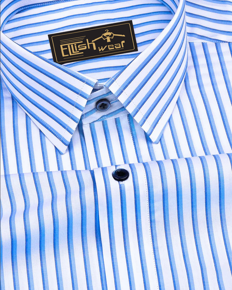 Stoffy Blue With White Stripe Formal Cotton Shirt