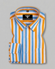 Arvello Sky Blue, White & Sunburst Orange Stripe Premium Linen Formal Shirt