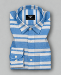 Velmoro Blue & White Striped Textured Cotton Shirt