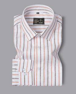 White & Orange Brown Vertical Striped Shirt | Premium Cotton by Ellish Wear