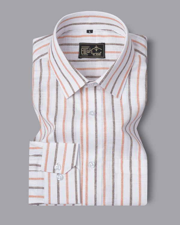 White & Orange Brown Vertical Striped Shirt | Premium Cotton by Ellish Wear