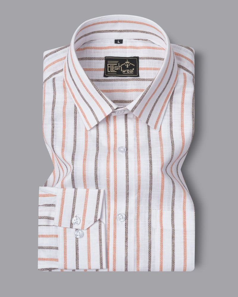 White & Orange Brown Vertical Striped Shirt | Premium Cotton by Ellish Wear