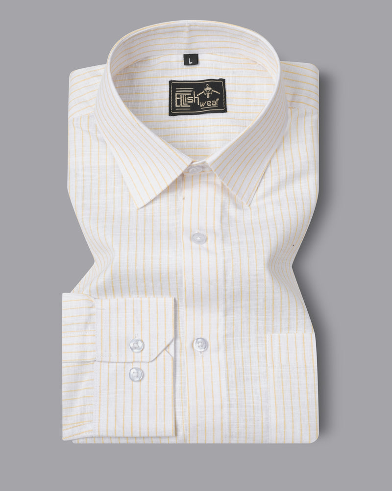 Old Lace Cream and White PinStriped Royal Oxford Designer Shirt