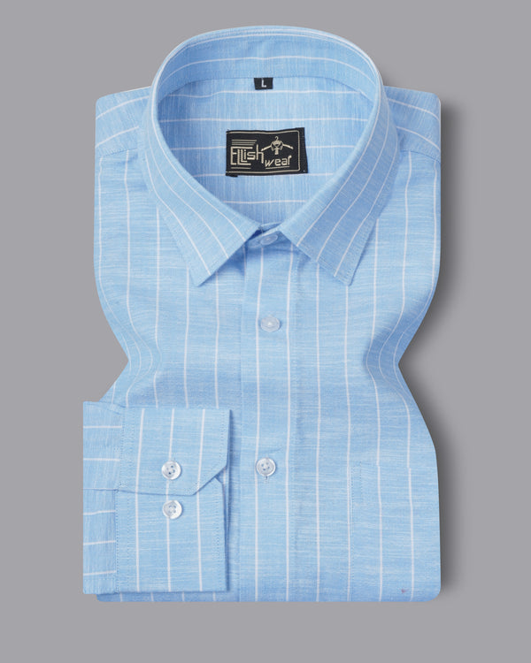 Spanish Sky With Aqua Blue Linen Cotton Check Shirt