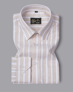 Vimcy Cream With White Dobby Stripe Cotton Shirt