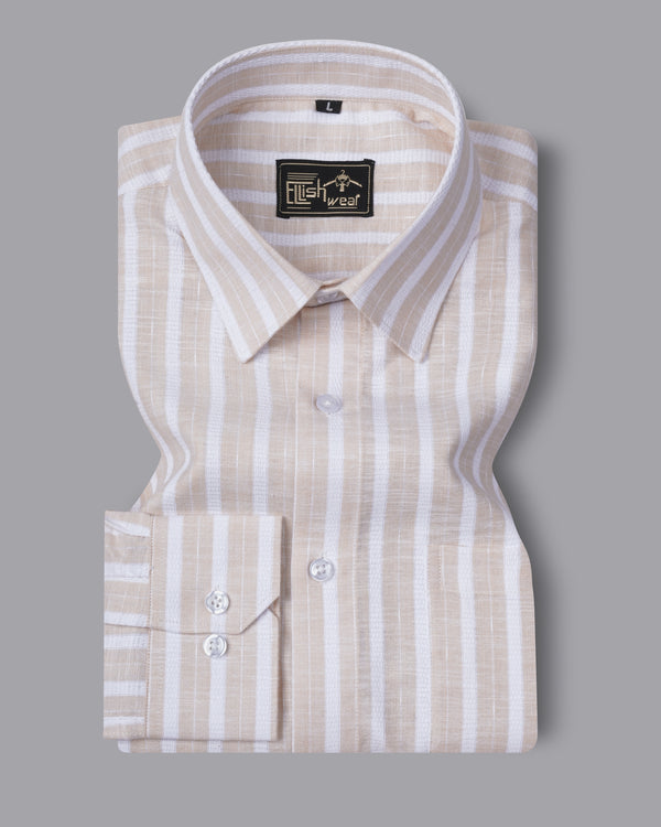 Vimcy Cream With White Dobby Stripe Cotton Shirt