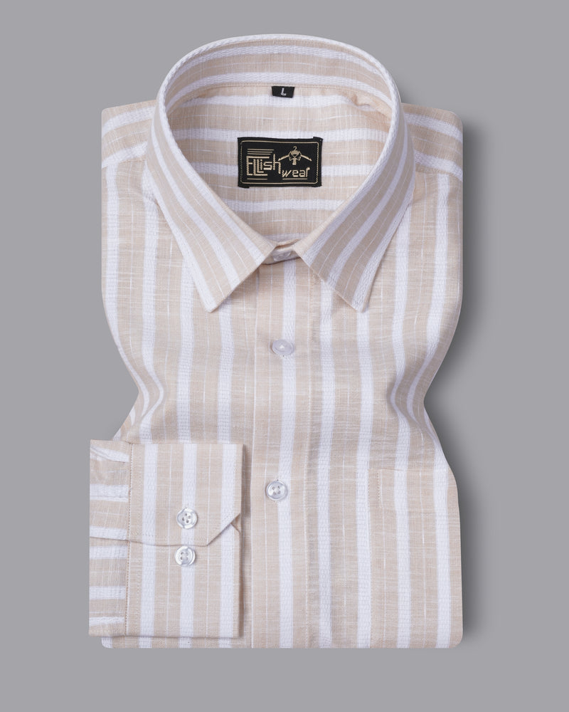 Vimcy Cream With White Dobby Stripe Cotton Shirt