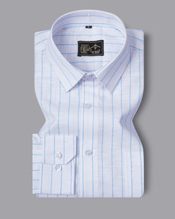 Arezzo Italian Premium Blue Line On White Formal Cotton Shirt For Men