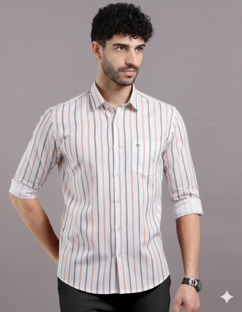 White & Orange Brown Vertical Striped Shirt | Premium Cotton by Ellish Wear