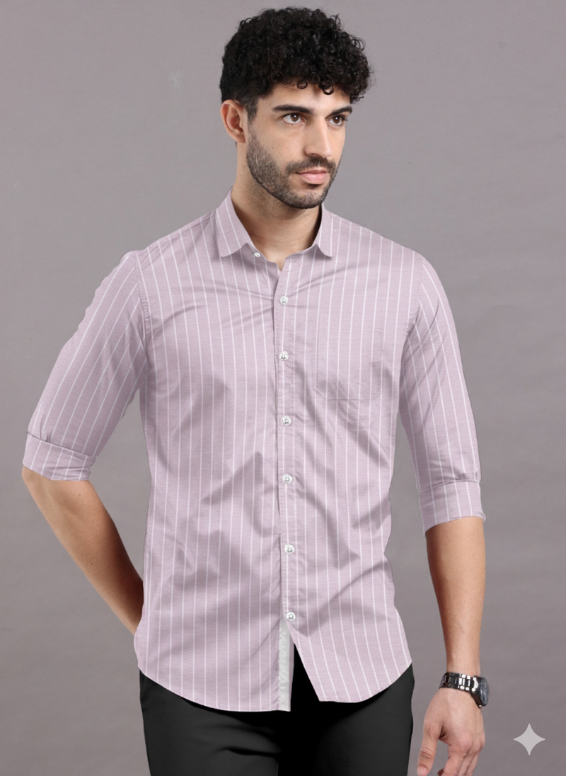 Men Pink regular Fit stripe Full Sleeves Formal Shirt