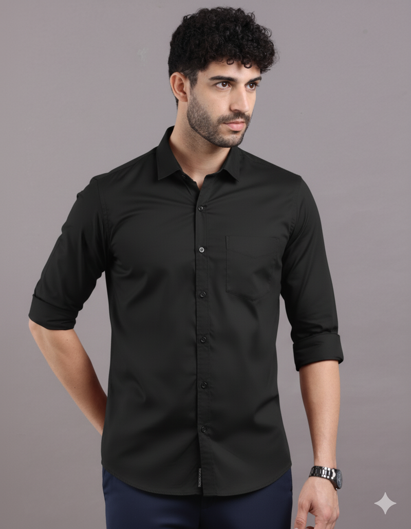 black Soft Touch Satin Premium Cotton Shirt