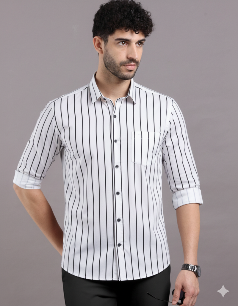 Black & White Stripe Lawn Cotton Men's Formal Shirt