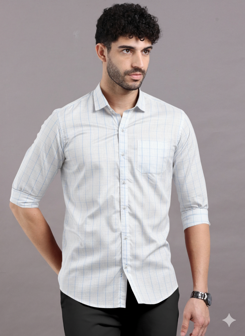 Arezzo Italian Premium Blue Line On White Formal Cotton Shirt For Men