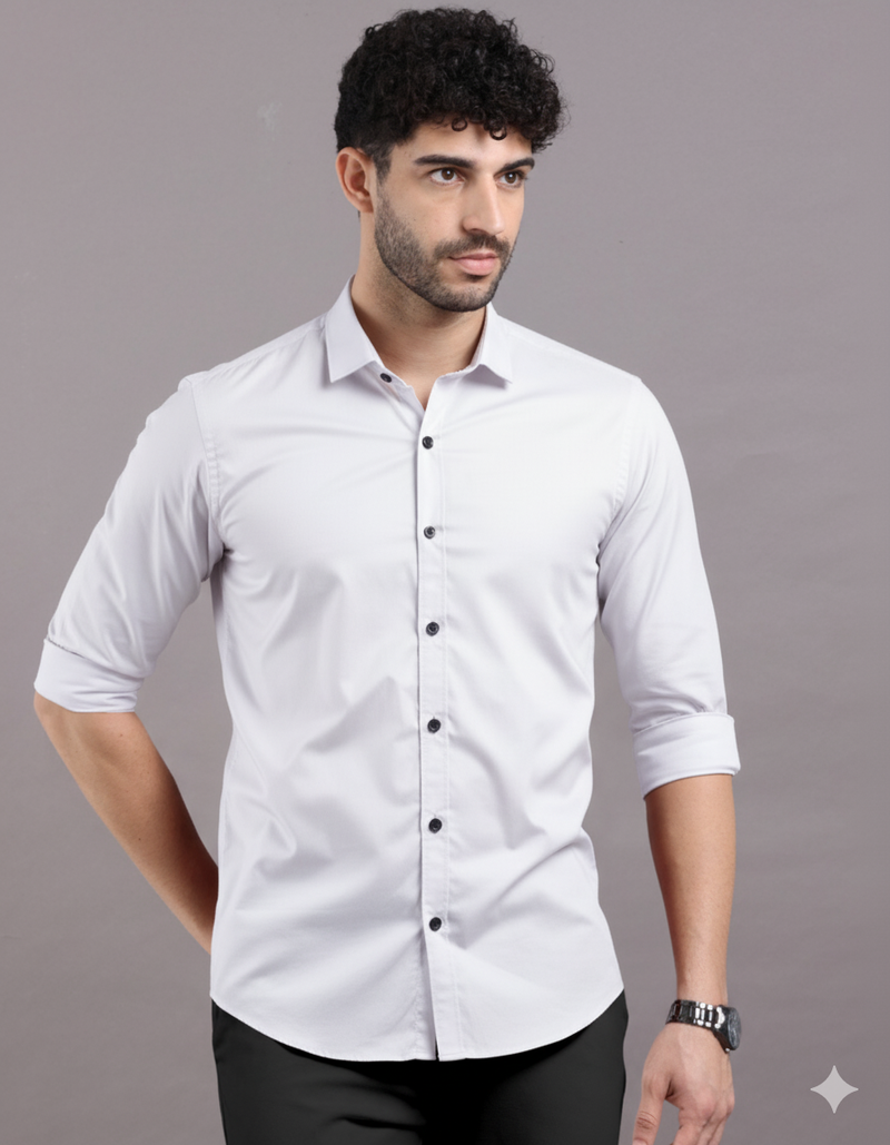 Bright White Black Buttons Premium Giza Cotton Shirt