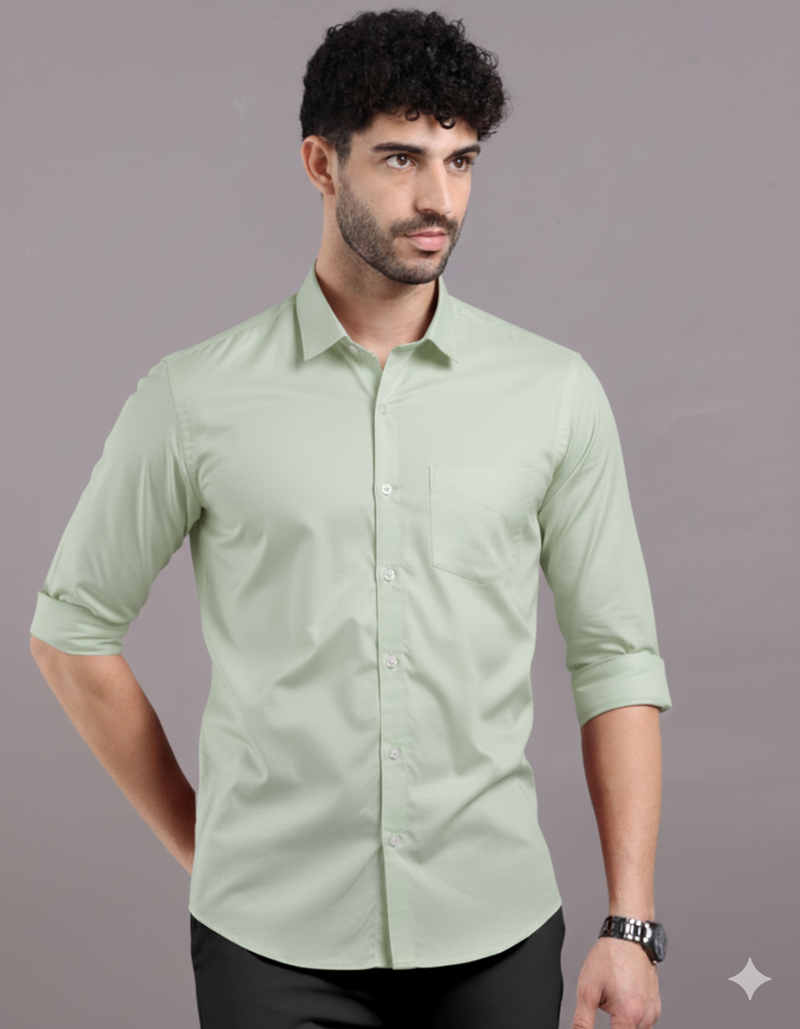 green Soft Touch Satin Premium Cotton Shirt