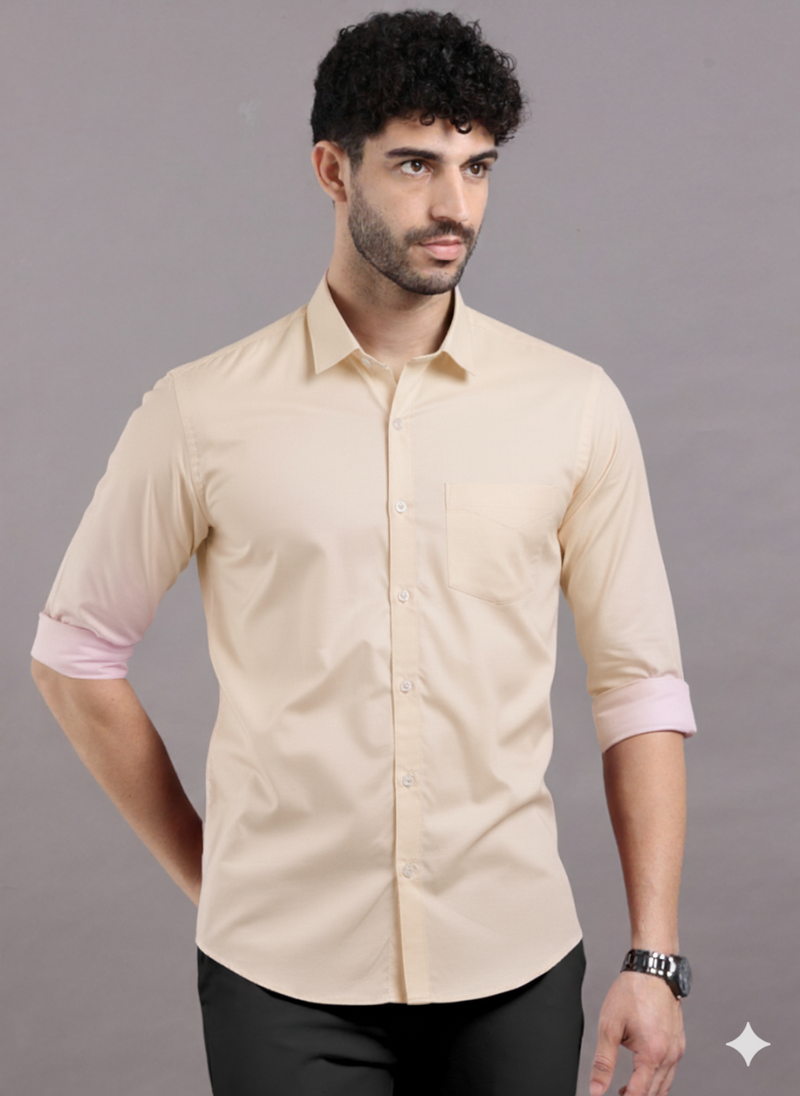 khaki Soft Touch Satin Premium Cotton Shirt