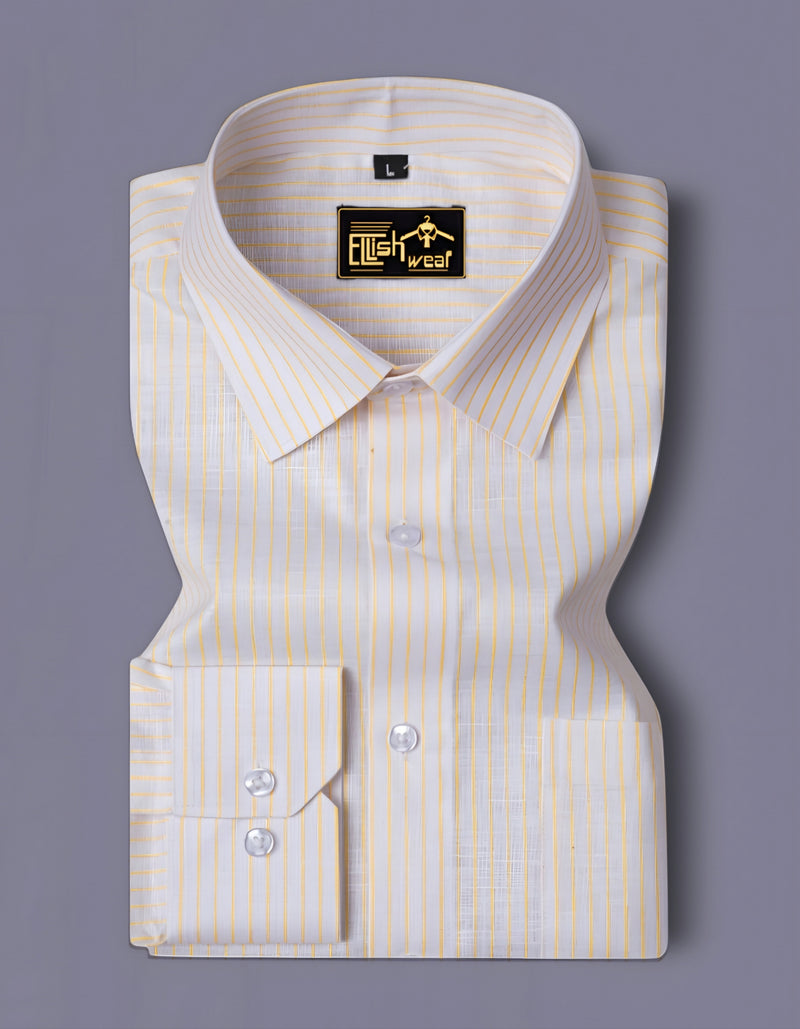 Old Lace Cream and White PinStriped Royal Oxford Designer Shirt