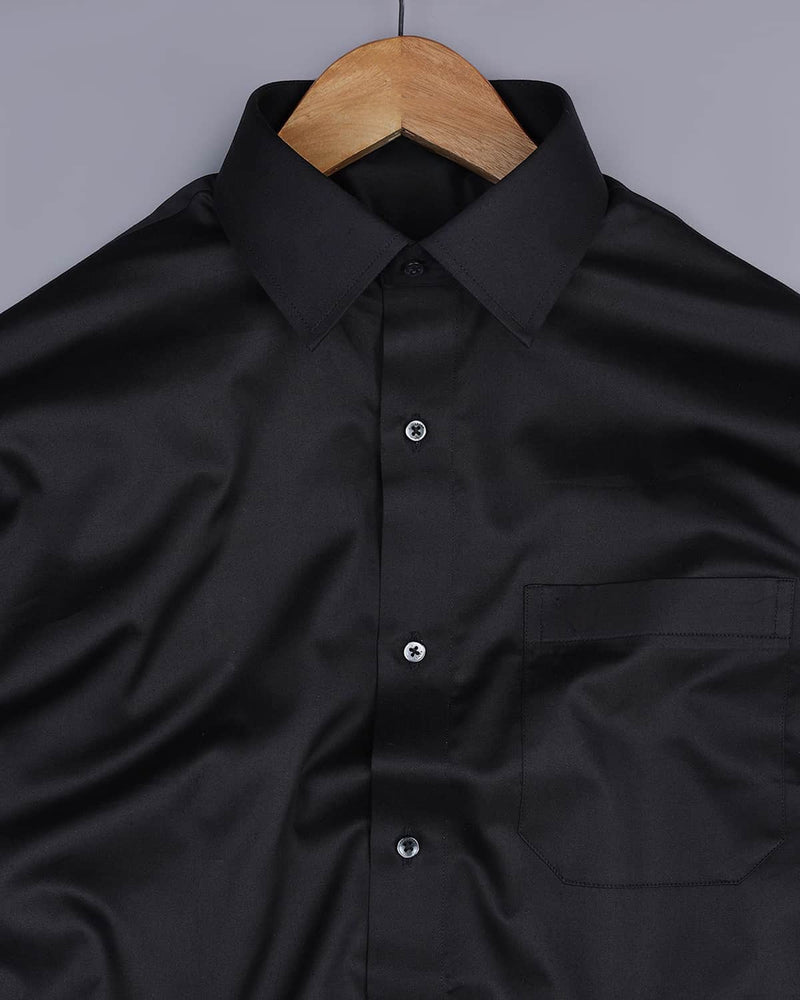 black Soft Touch Satin Premium Cotton Shirt