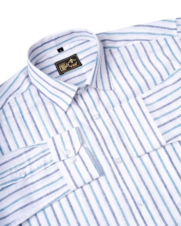 Porto Gray With Blue Stripe Oxford Cotton Formal Shirt