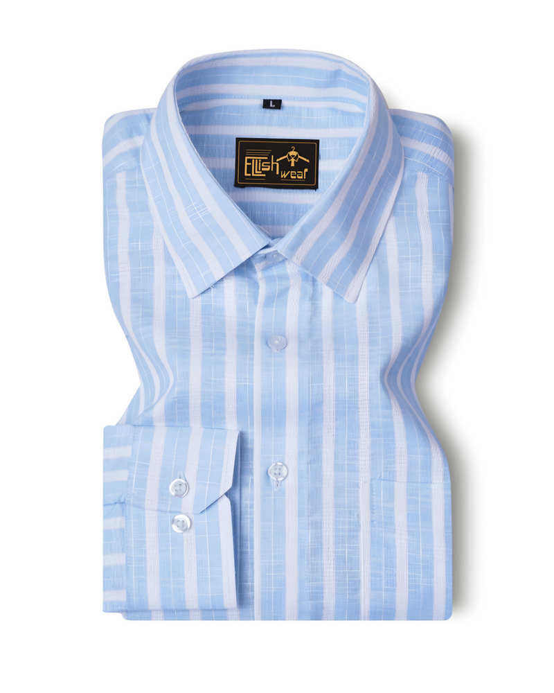 Scuba Blue With White Stripe Dobby Cotton Formal Shirt