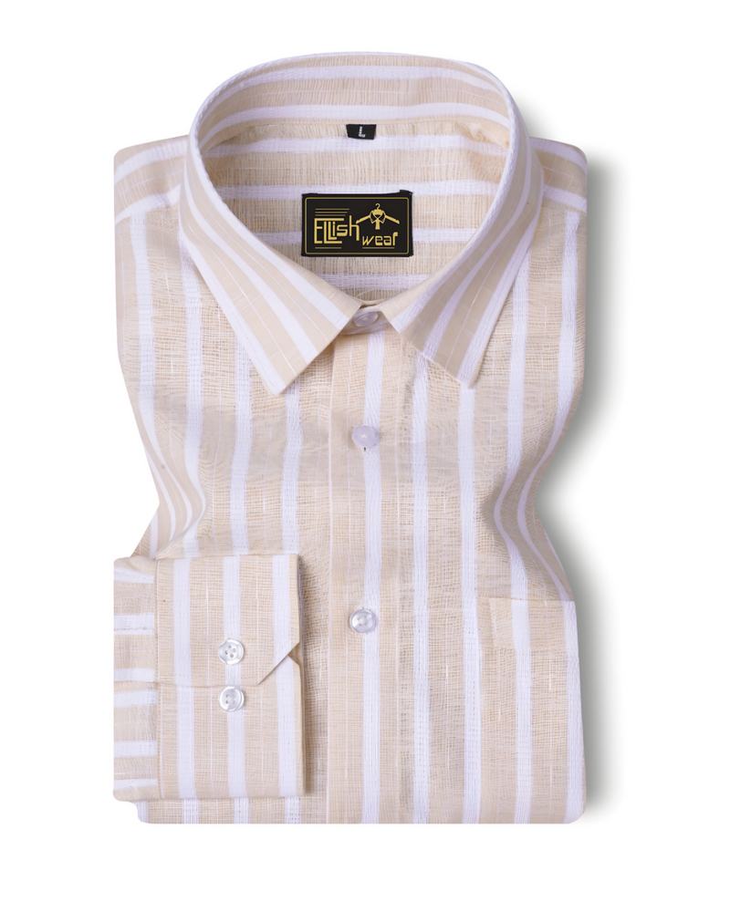 Vimcy Cream With White Dobby Stripe Cotton Shirt