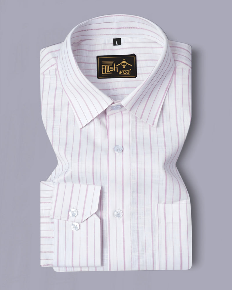 Lapis white With Pink Stripe Oxford Cotton Shirt