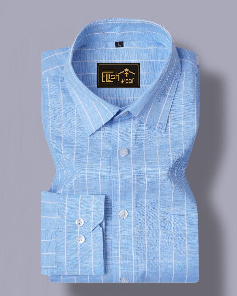 Spanish Sky With Aqua Blue Linen Cotton Check Shirt