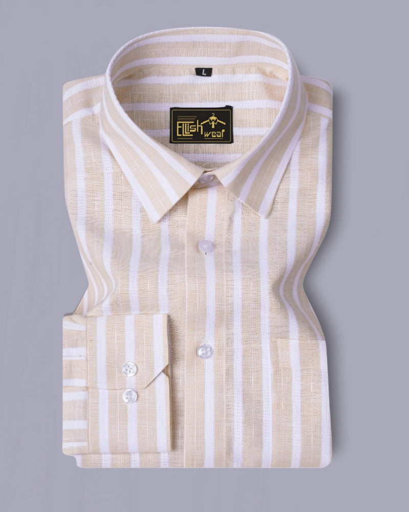 Vimcy Cream With White Dobby Stripe Cotton Shirt