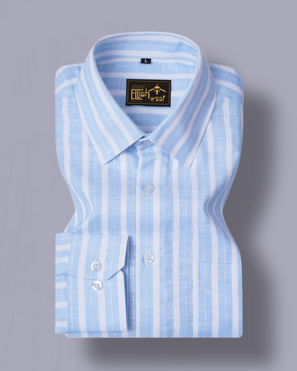 Scuba Blue With White Stripe Dobby Cotton Formal Shirt