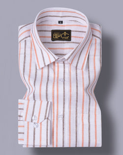 White & Orange Brown Vertical Striped Shirt | Premium Cotton by Ellish Wear