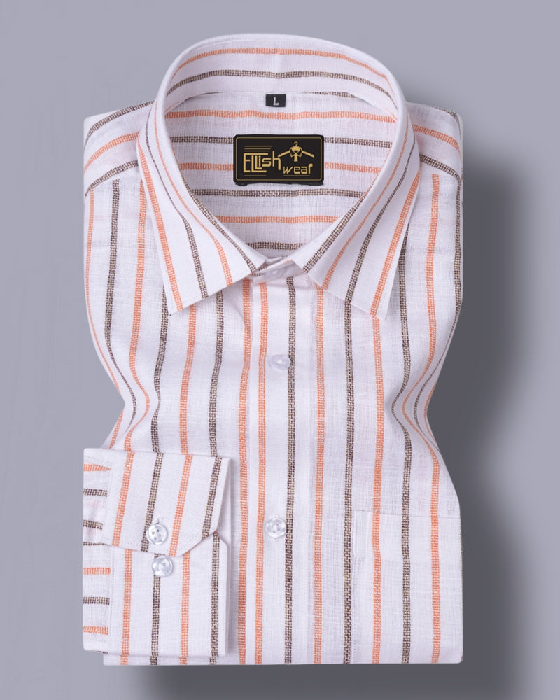White & Orange Brown Vertical Striped Shirt | Premium Cotton by Ellish Wear