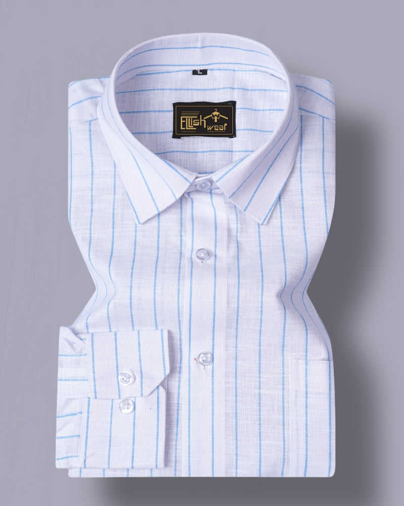 Arezzo Italian Premium Blue Line On White Formal Cotton Shirt For Men