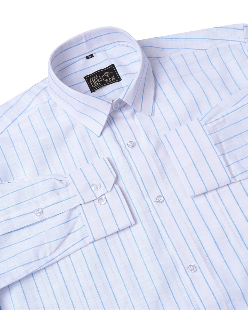 Arezzo Italian Premium Blue Line On White Formal Cotton Shirt For Men