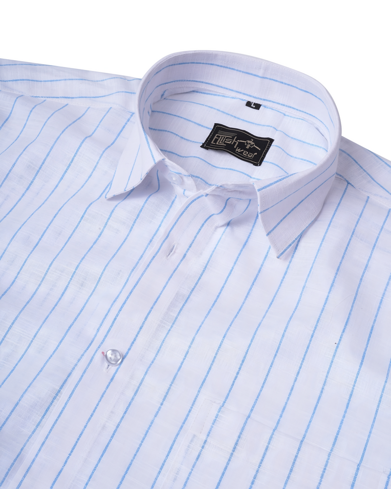 Arezzo Italian Premium Blue Line On White Formal Cotton Shirt For Men