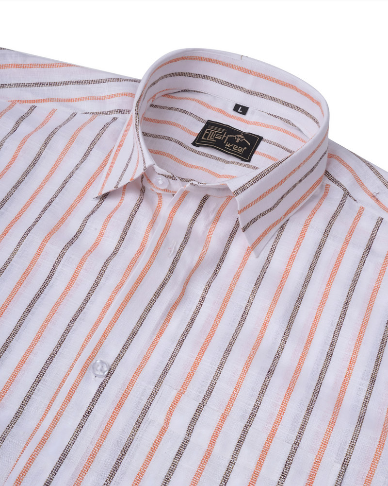 White & Orange Brown Vertical Striped Shirt | Premium Cotton by Ellish Wear