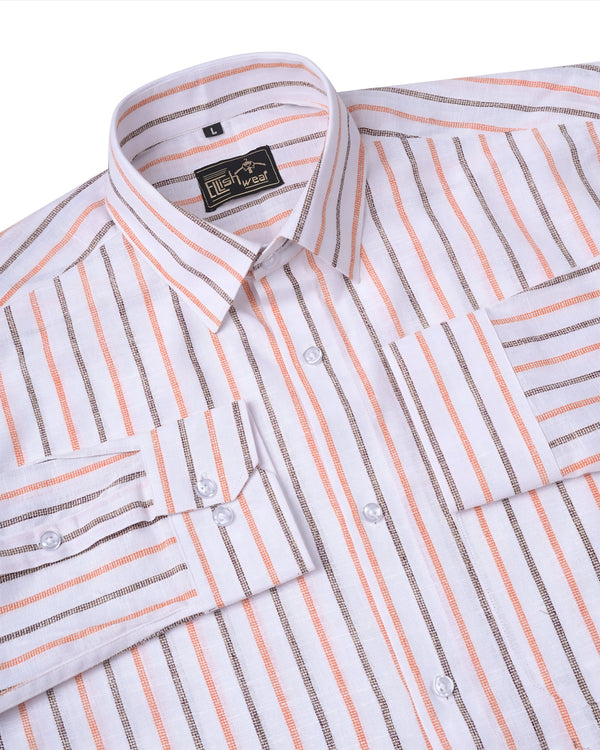 White & Orange Brown Vertical Striped Shirt | Premium Cotton by Ellish Wear
