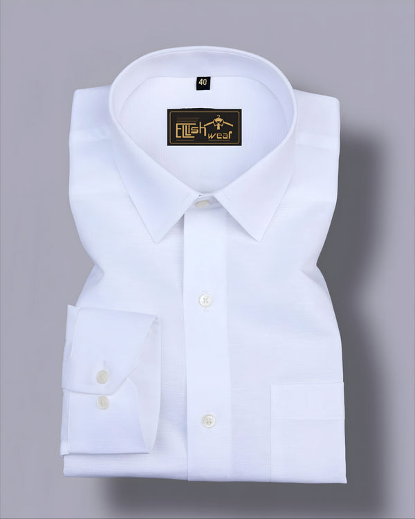 White Solid Linen Cotton Formal Shirt