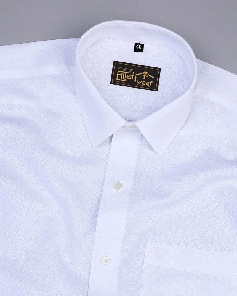 White Solid Linen Cotton Formal Shirt