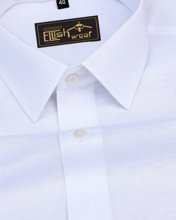 White Solid Linen Cotton Formal Shirt