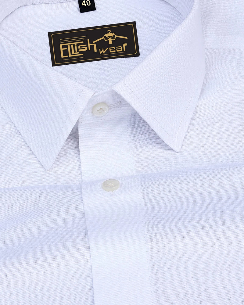 White Solid Linen Cotton Formal Shirt