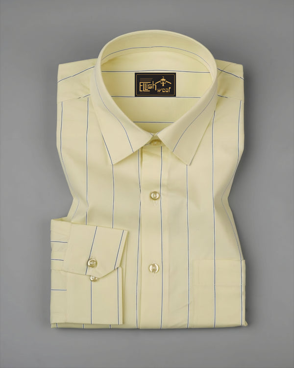 Soft Lemon Yellow with Navy Stripe Premium Cotton Shirt