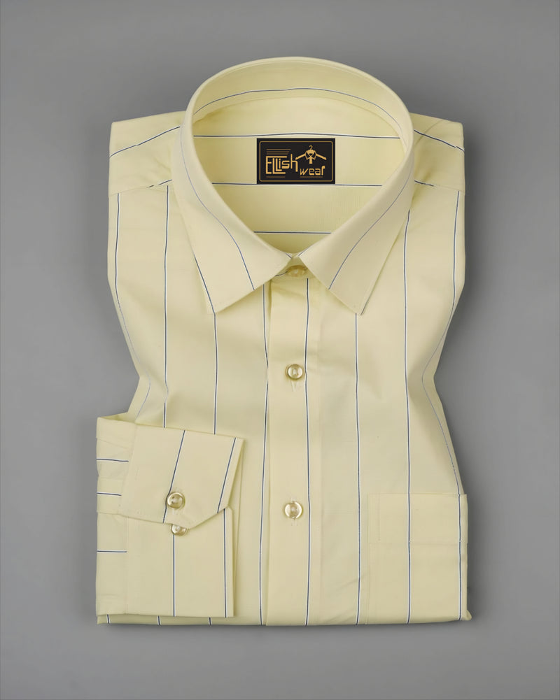 Soft Lemon Yellow with Navy Stripe Premium Cotton Shirt