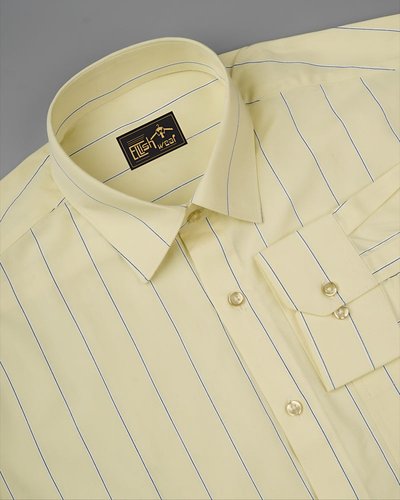 Soft Lemon Yellow with Navy Stripe Premium Cotton Shirt