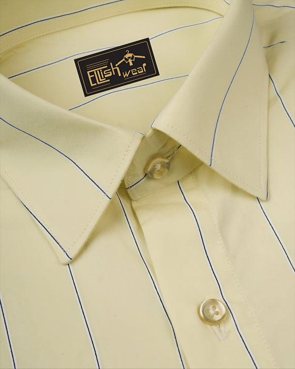 Soft Lemon Yellow with Navy Stripe Premium Cotton Shirt