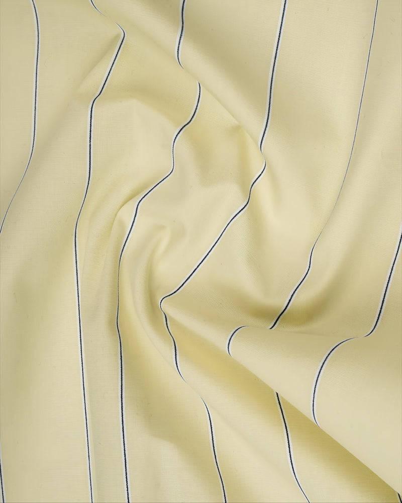 Soft Lemon Yellow with Navy Stripe Premium Cotton Shirt