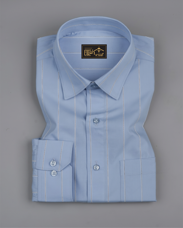Skyline Blue with White Stripe Premium Cotton Shirt