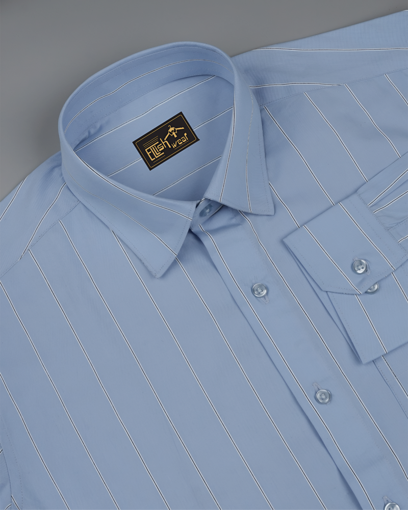 Skyline Blue with White Stripe Premium Cotton Shirt