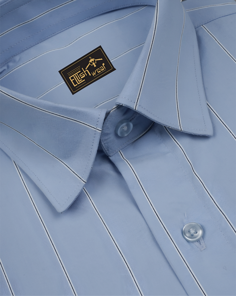 Skyline Blue with White Stripe Premium Cotton Shirt